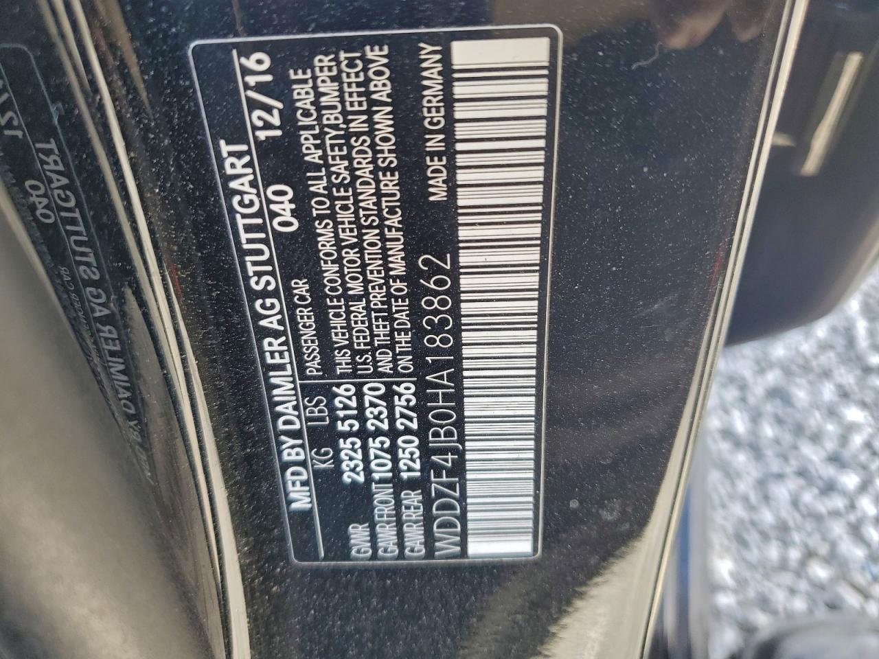 2017 Mercedes-Benz E 300 VIN: WDDZF4JB0HA183862 Lot: 94122595