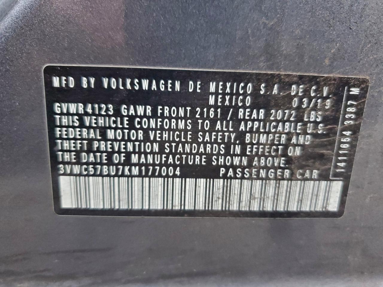 2019 Volkswagen Jetta S VIN: 3VWC57BU7KM177004 Lot: 93879705