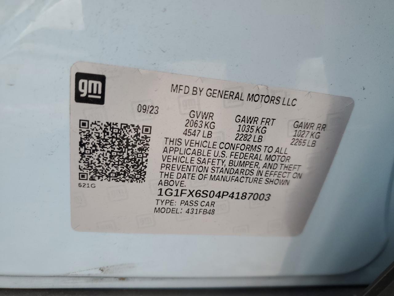 2023 Chevrolet Bolt Ev 2Lt VIN: 1G1FX6S04P4187003 Lot: 93295265