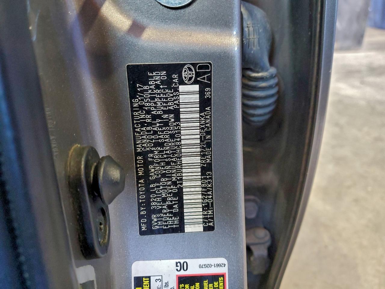 2017 Toyota Corolla L VIN: 2T1BURHE0HC840153 Lot: 94532545