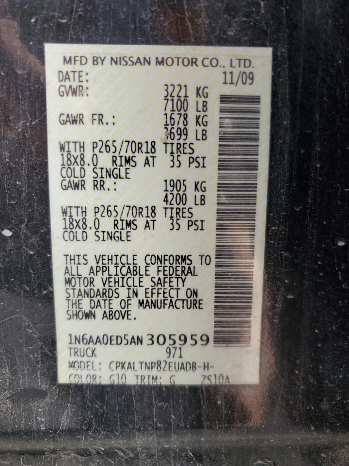 2010 Nissan Titan Xe VIN: 1N6AA0ED5AN305959 Lot: 93278145