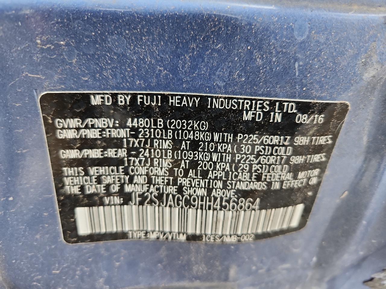 2017 Subaru Forester 2.5I Premium VIN: JF2SJAGC9HH456864 Lot: 90755925