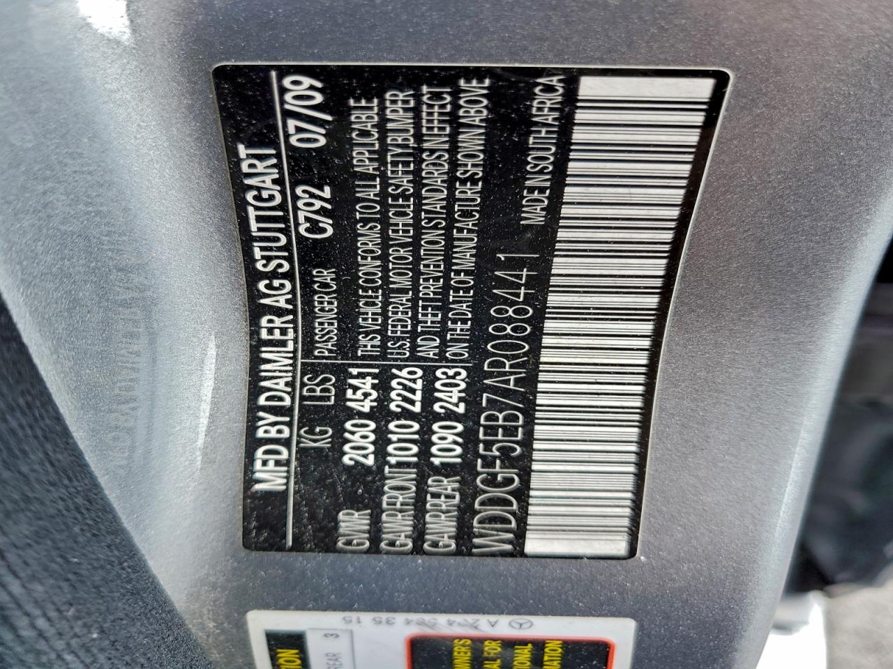 2010 Mercedes-Benz C 300 VIN: WDDGF5EB7AR088441 Lot: 93368115