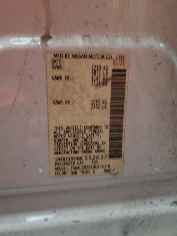 2021 Nissan Leaf Sl Plus VIN: 1N4BZ1DV4MC552637 Lot: 92739015