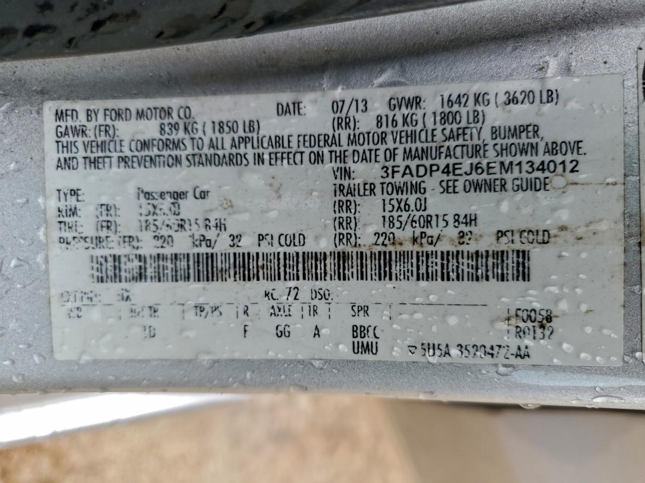 2014 Ford Fiesta Se VIN: 3FADP4EJ6EM134012 Lot: 94143595