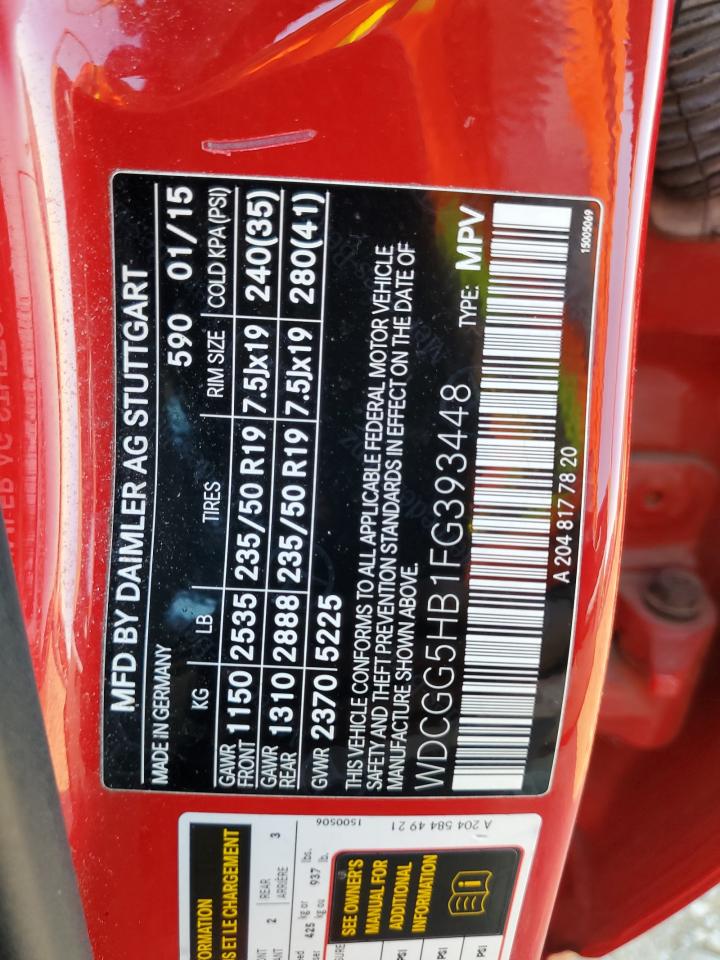 2015 Mercedes-Benz Glk 350 VIN: WDCGG5HB1FG393448 Lot: 91573375