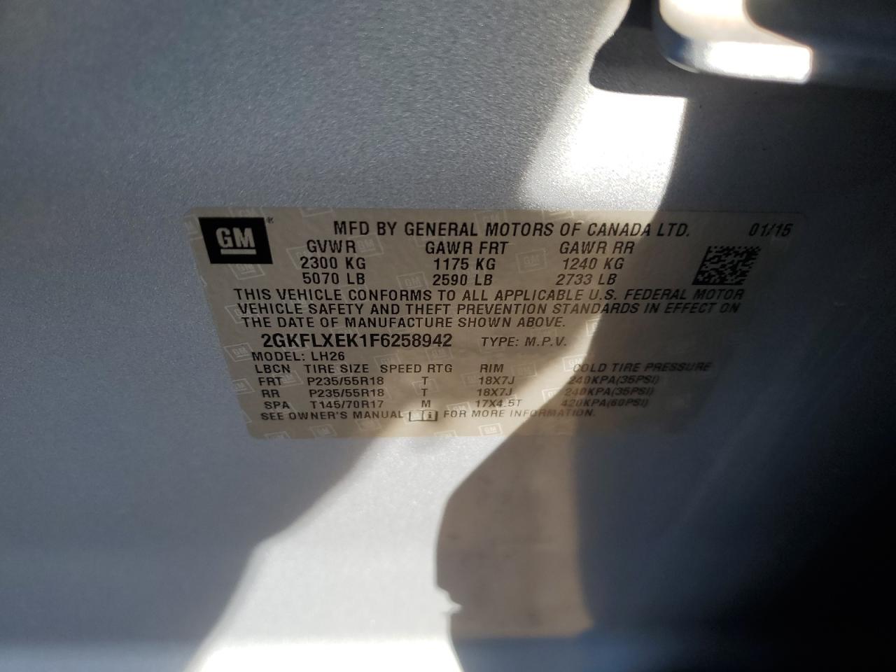 2015 GMC Terrain Slt VIN: 2GKFLXEK1F6258942 Lot: 92645335