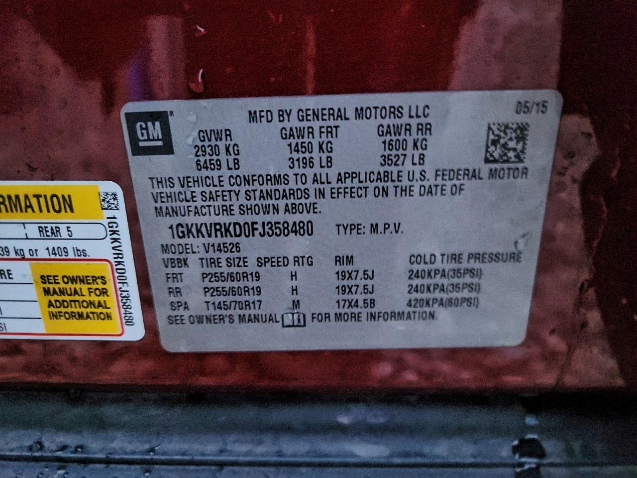 2015 GMC Acadia Slt-1 VIN: 1GKKVRKD0FJ358480 Lot: 93605795