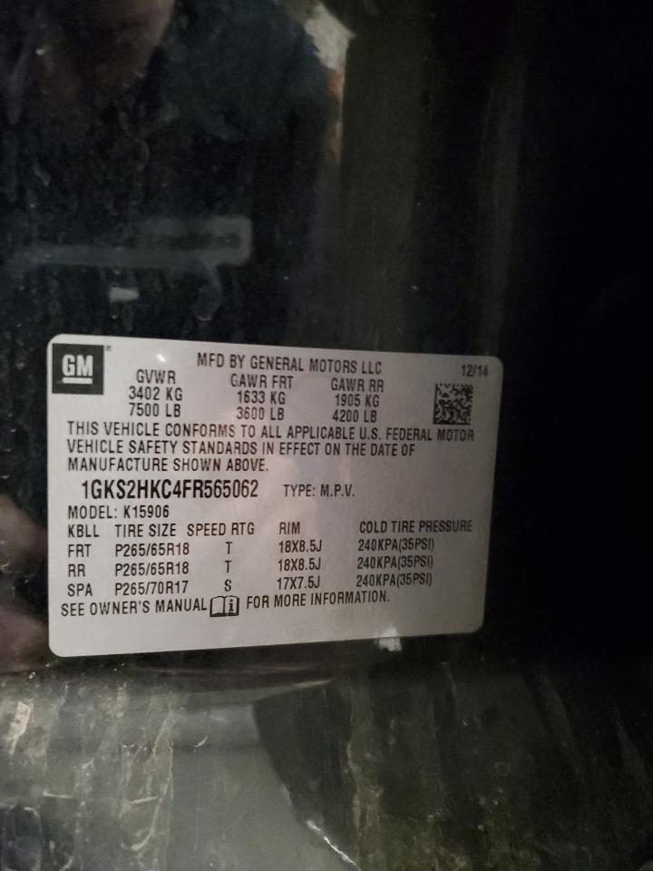 2015 GMC Yukon Xl K1500 Slt VIN: 1GKS2HKC4FR565062 Lot: 92453645