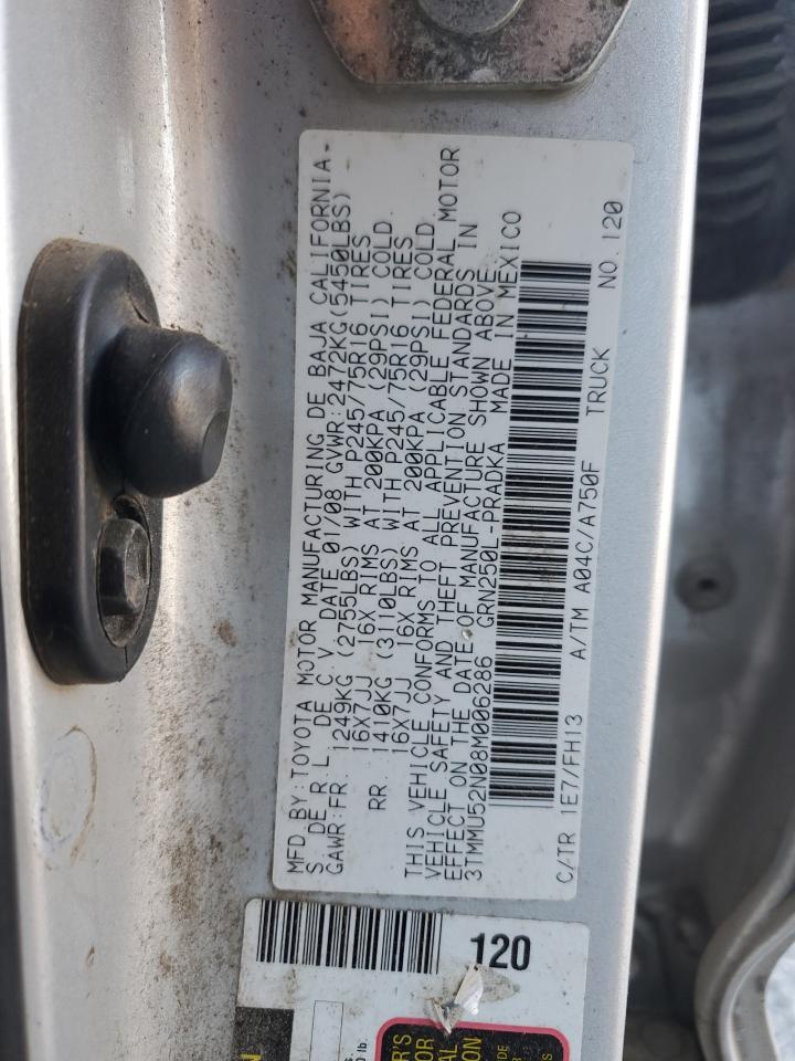 2008 Toyota Tacoma Double Cab Long Bed VIN: 3TMMU52N08M006286 Lot: 92731255