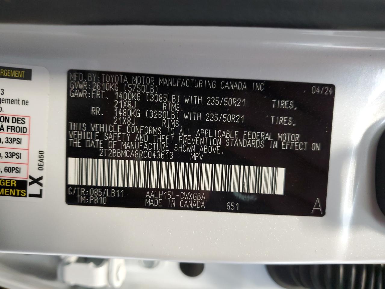 2024 Lexus Rx 350H Base VIN: 2T2BBMCA8RC043613 Lot: 91867565