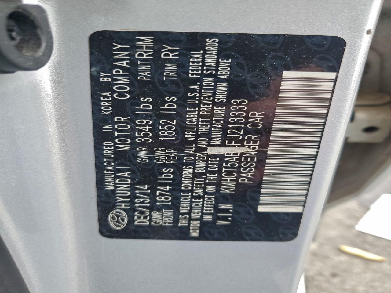 2015 Hyundai Accent Gs VIN: KMHCT5AE4FU213333 Lot: 93604145