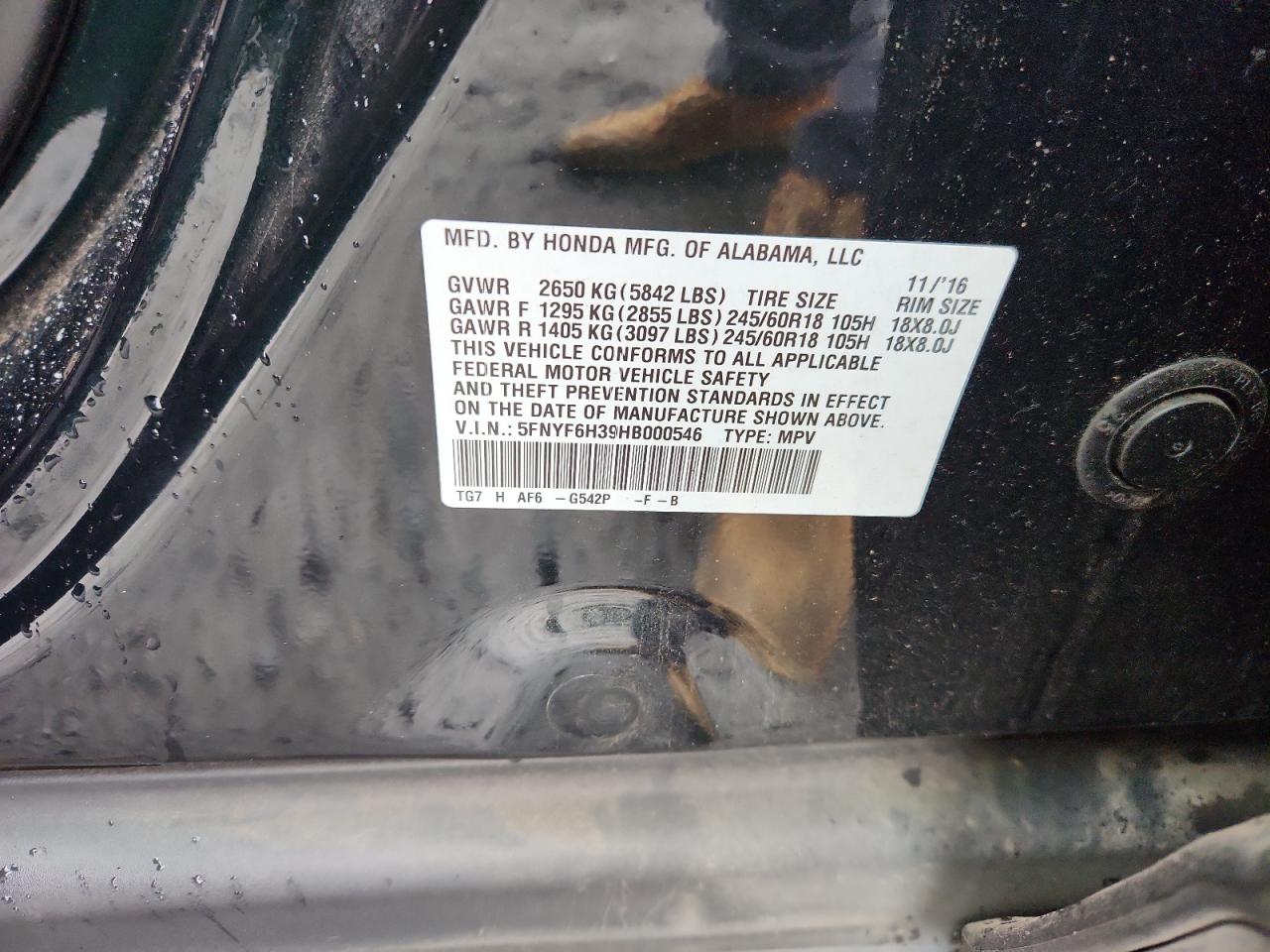 2017 Honda Pilot Ex VIN: 5FNYF6H39HB000546 Lot: 90137915