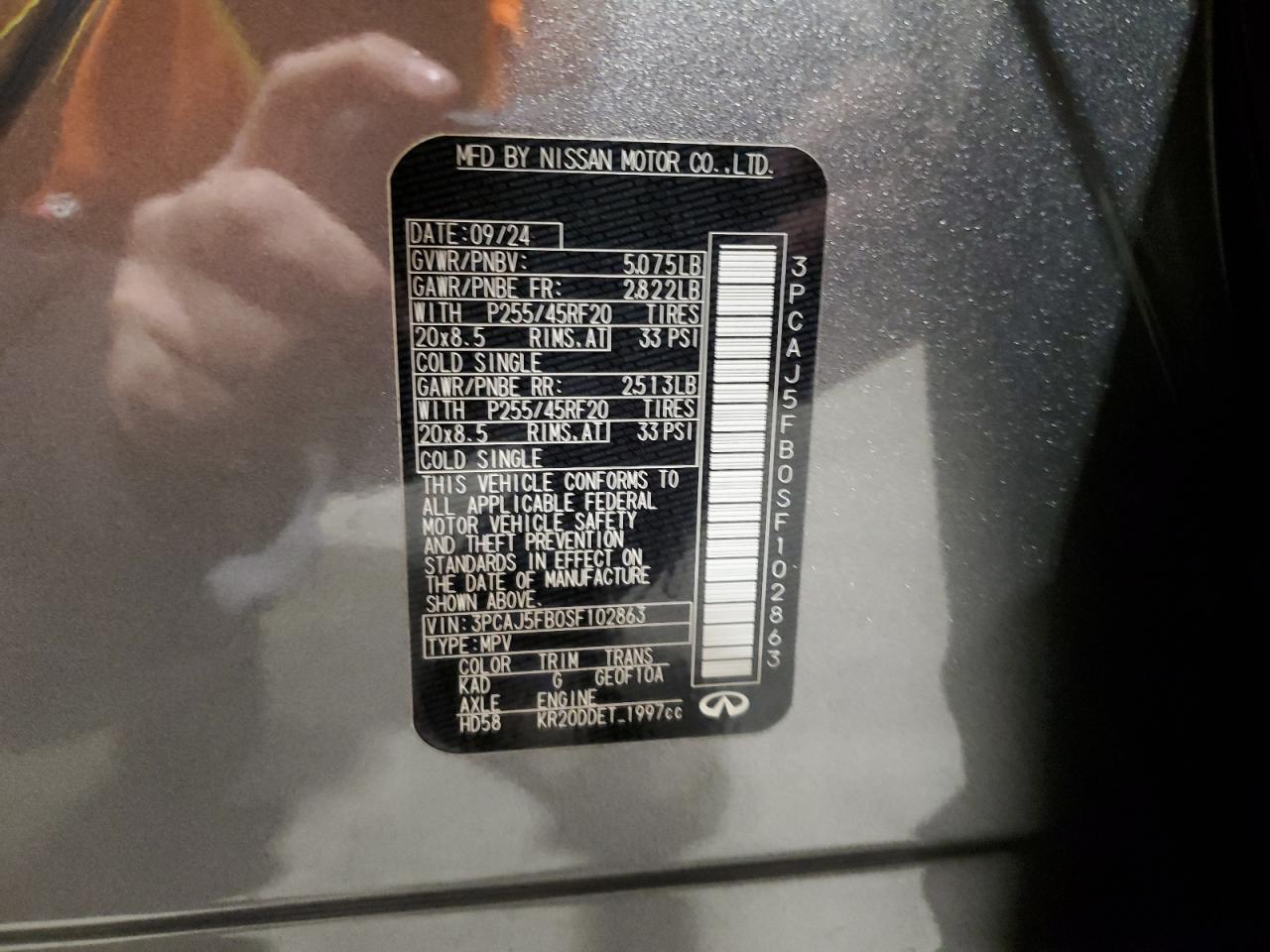 2025 Infiniti Qx50 Sport VIN: 3PCAJ5FB0SF102863 Lot: 92971715