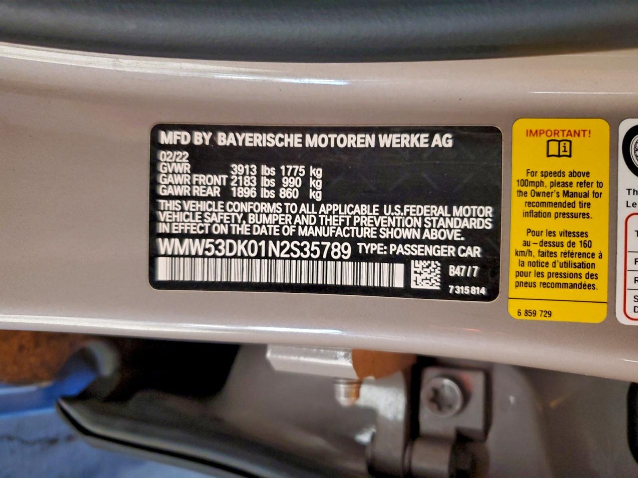 2022 Mini Cooper S VIN: WMW53DK01N2S35789 Lot: 94736535