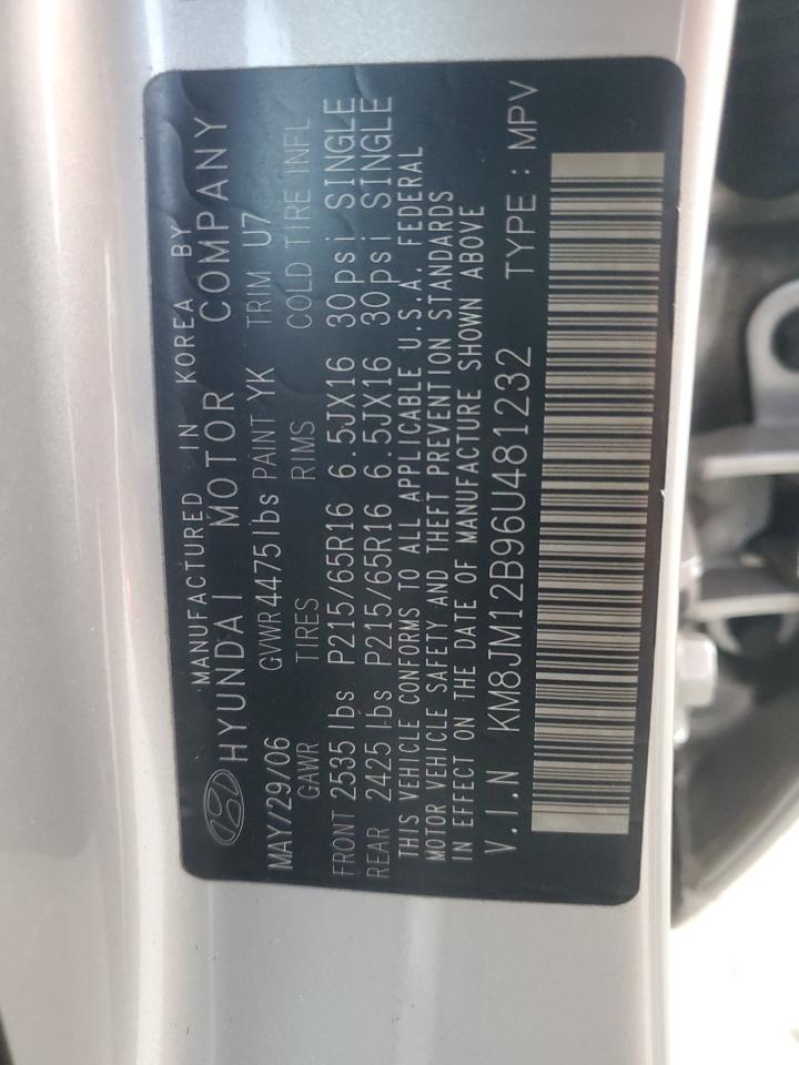 2006 Hyundai Tucson Gl VIN: KM8JM12B96U481232 Lot: 91423905