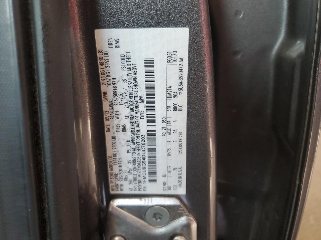 2013 Ford Escape Se VIN: 1FMCU9G94DUC76203 Lot: 92698155