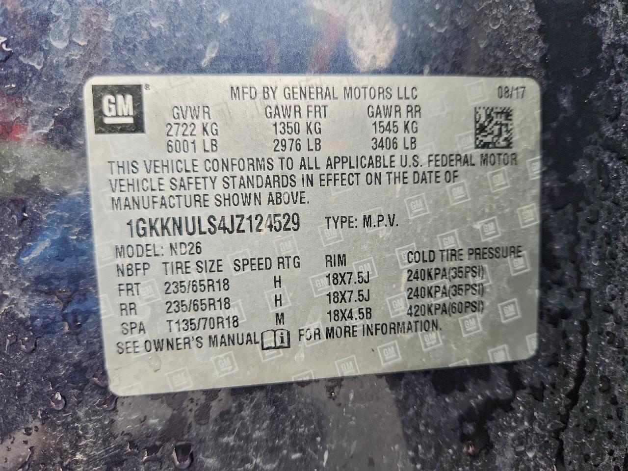 2018 GMC Acadia Slt-1 VIN: 1GKKNULS4JZ124529 Lot: 93638075