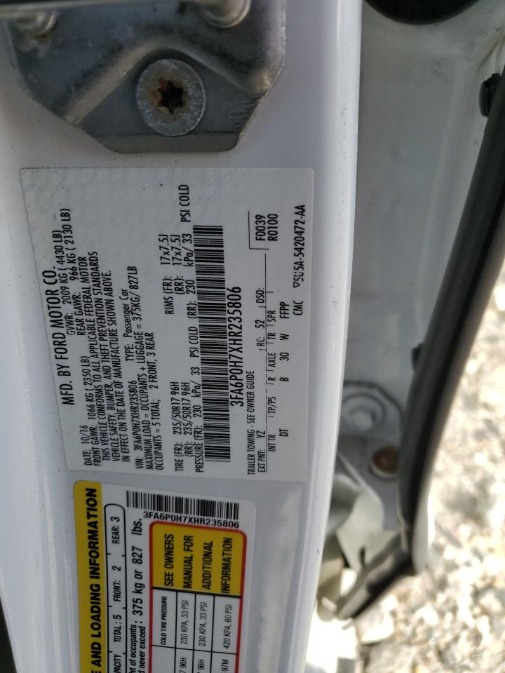 2017 Ford Fusion Se VIN: 3FA6P0H7XHR235806 Lot: 93678815