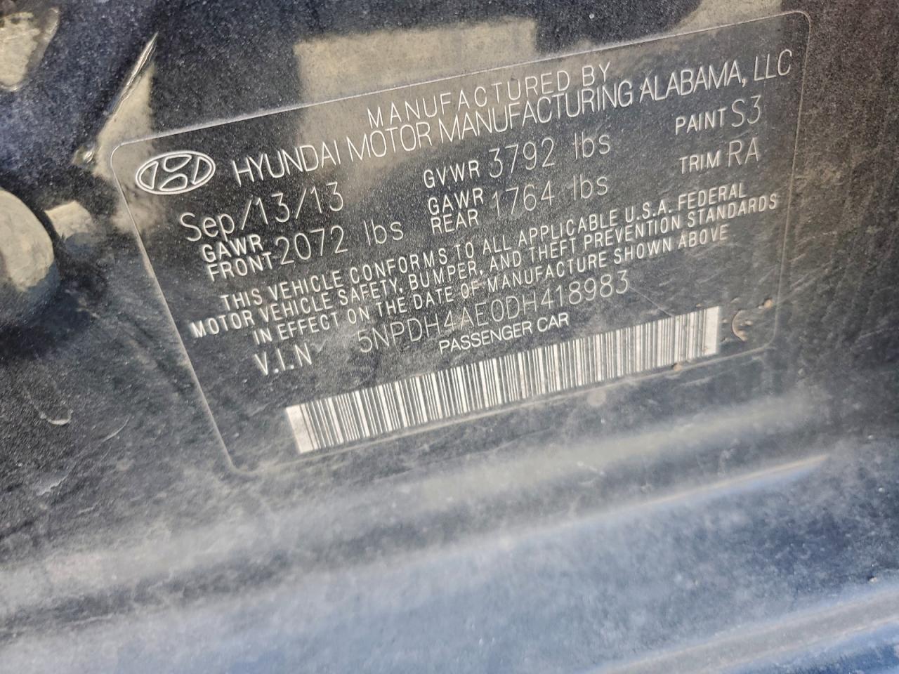 2013 Hyundai Elantra Gls VIN: 5NPDH4AE0DH418983 Lot: 94556675