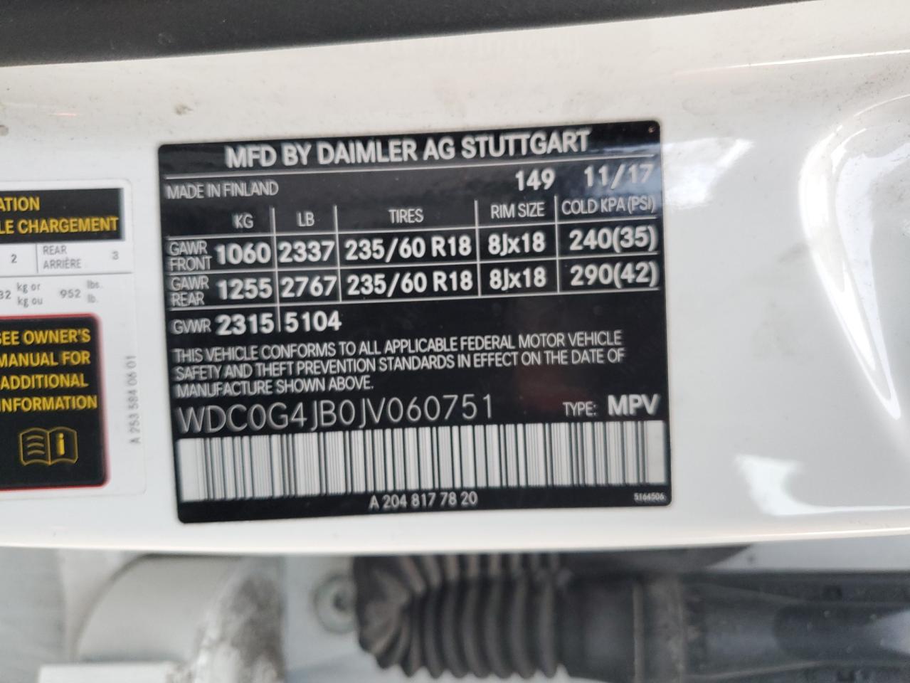 2018 Mercedes-Benz Glc 300 VIN: WDC0G4JB0JV060751 Lot: 93271515