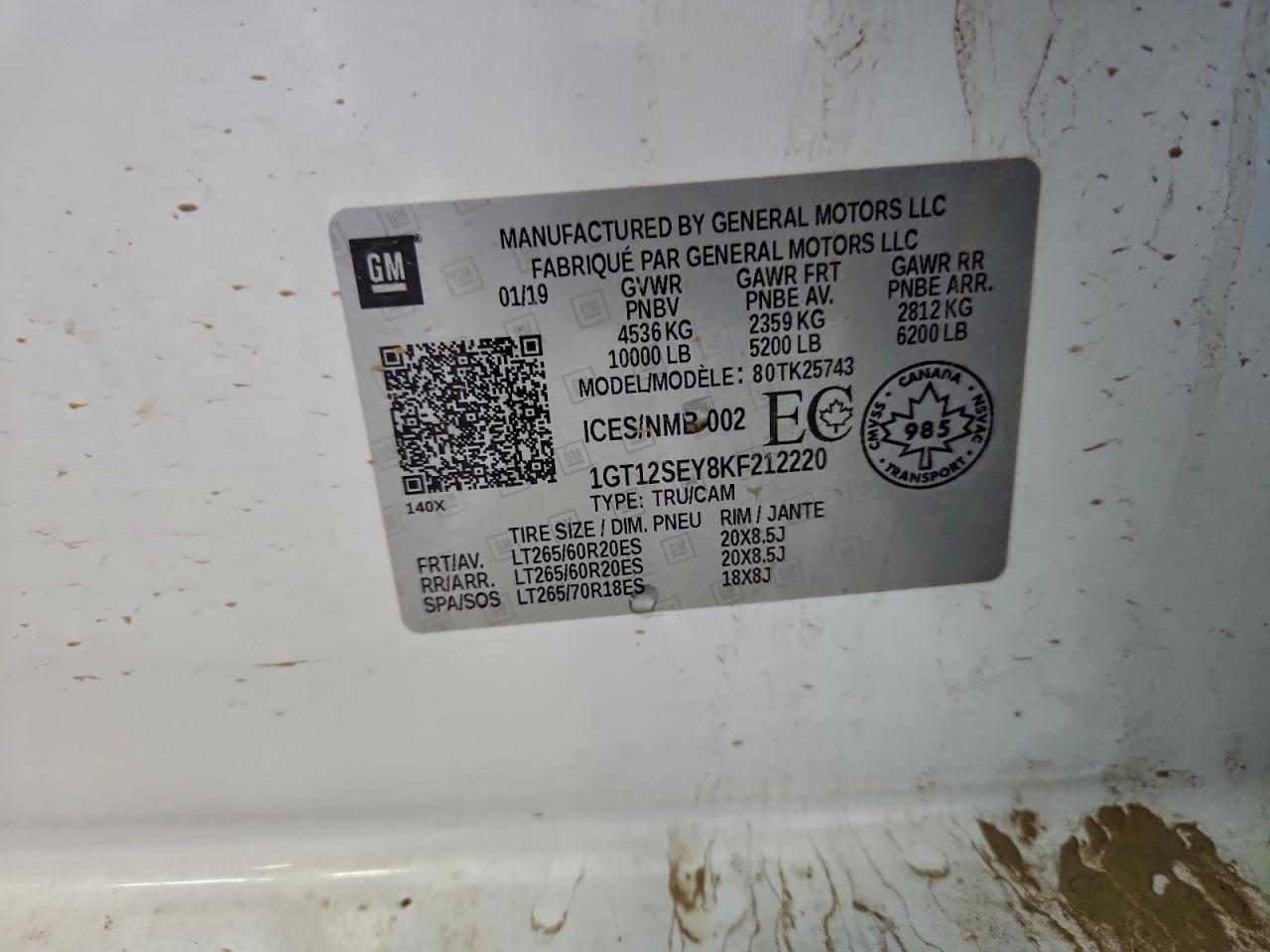 2019 GMC Sierra K2500 Denali VIN: 1GT12SEY8KF212220 Lot: 94092405