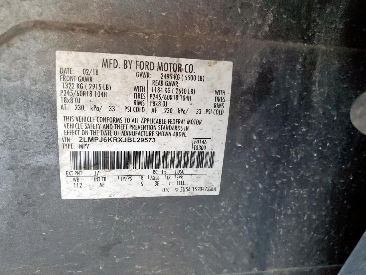 2018 Lincoln Mkx Select VIN: 2LMPJ6KRXJBL29573 Lot: 92529745