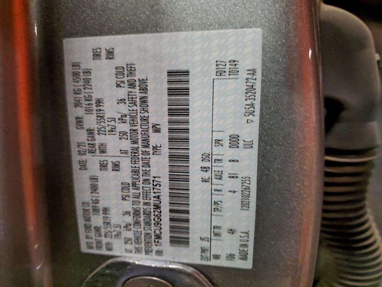 2021 Ford Escape Se VIN: 1FMCU9G62MUA17571 Lot: 93955055