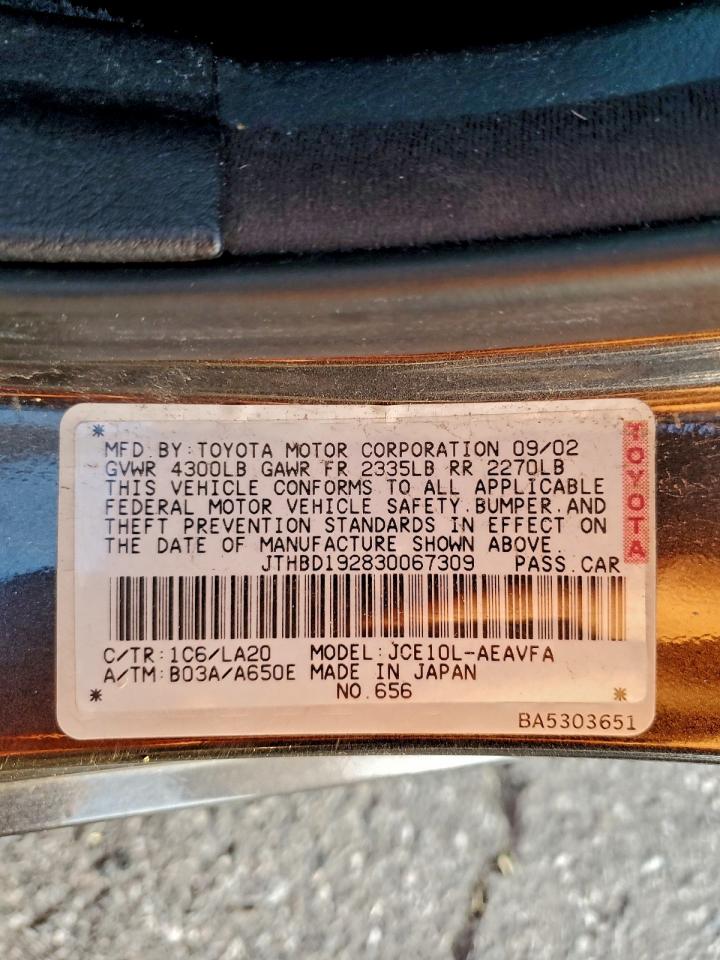 2003 Lexus Is 300 VIN: JTHBD192830067309 Lot: 94232225