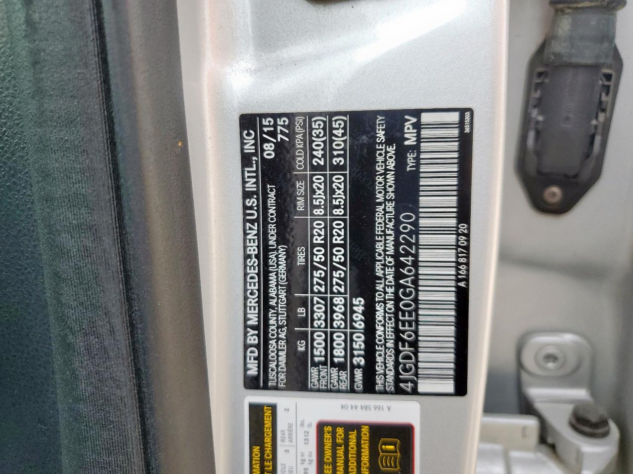 2016 Mercedes-Benz Gl 450 4Matic VIN: 4JGDF6EE0GA642290 Lot: 93301045