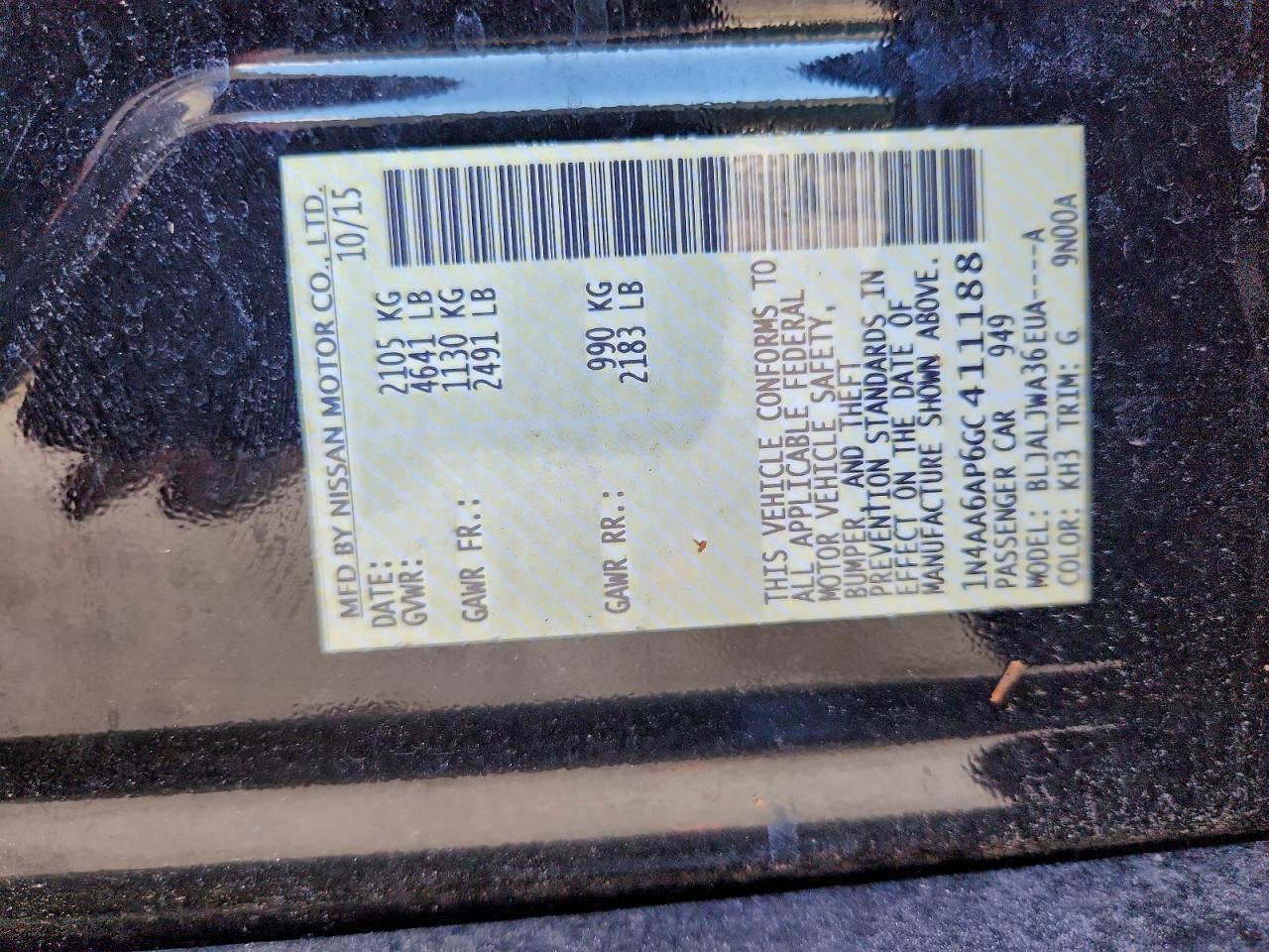 2016 Nissan Maxima 3.5S VIN: 1N4AA6AP6GC411188 Lot: 94697265