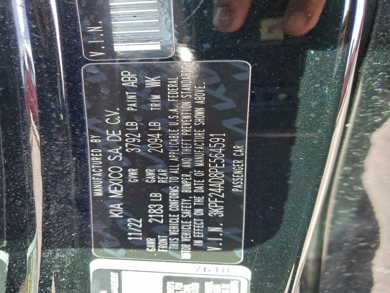 2023 Kia Forte Lx VIN: 3KPF24AD8PE564591 Lot: 94401315