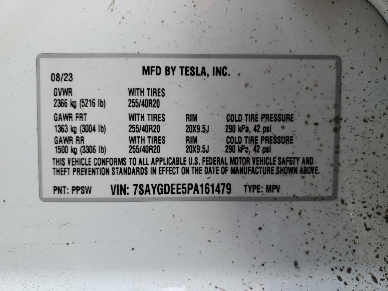 2023 Tesla Model Y VIN: 7SAYGDEE5PA161479 Lot: 93722105