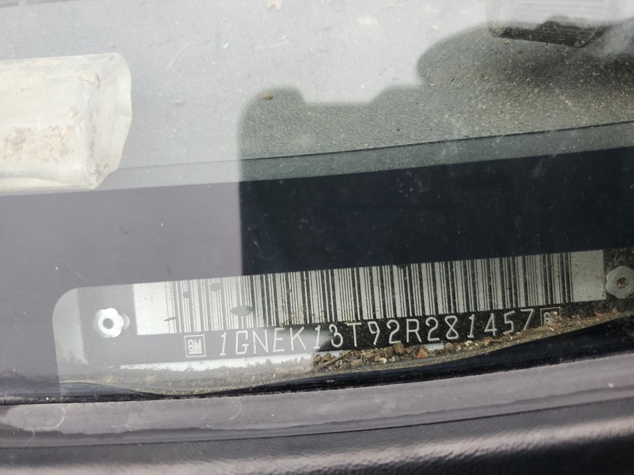 2002 Chevrolet Tahoe K1500 VIN: 1GNEK13T92R281457 Lot: 91056685