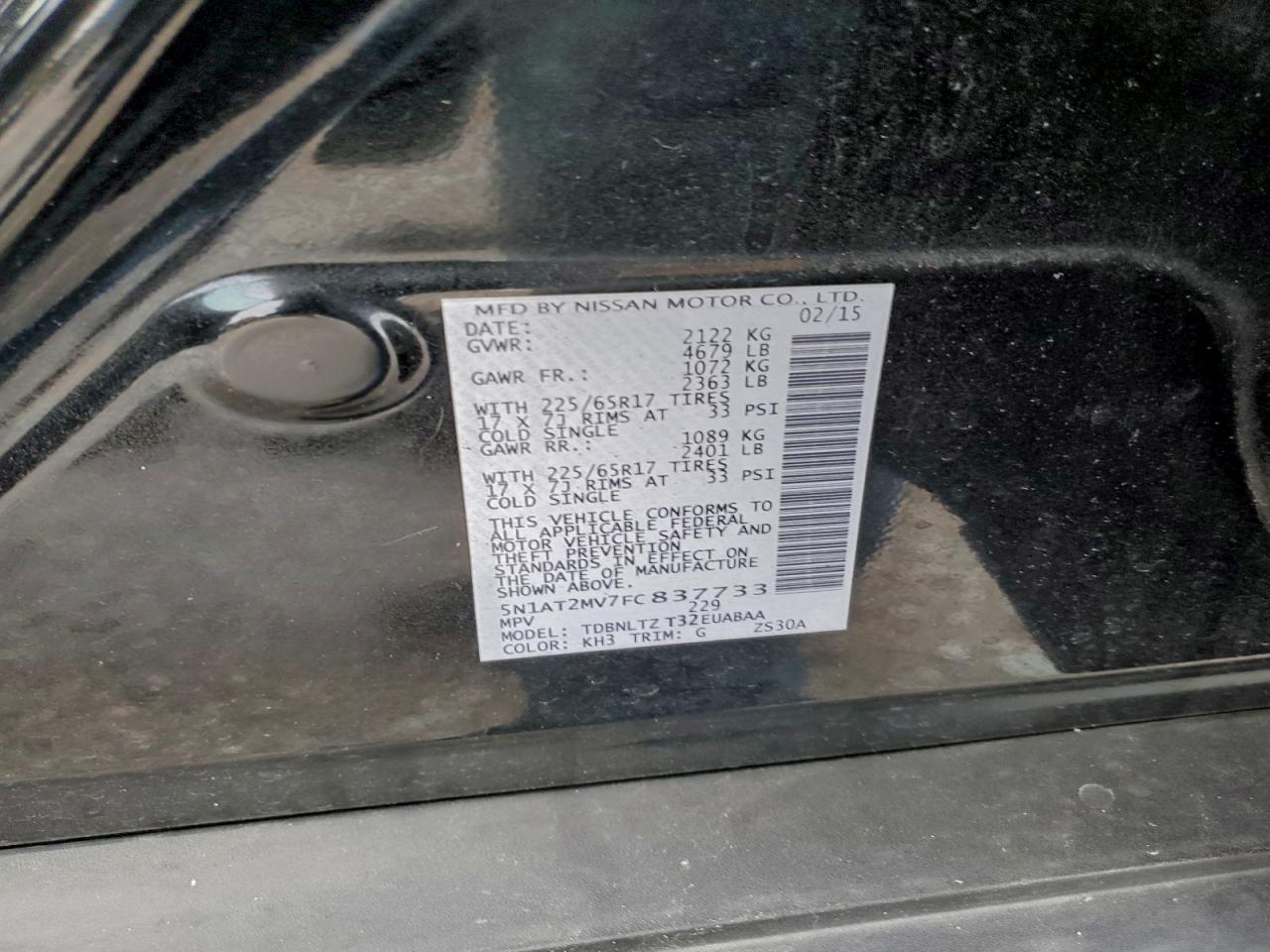 2015 Nissan Rogue S VIN: 5N1AT2MV7FC837733 Lot: 94467745