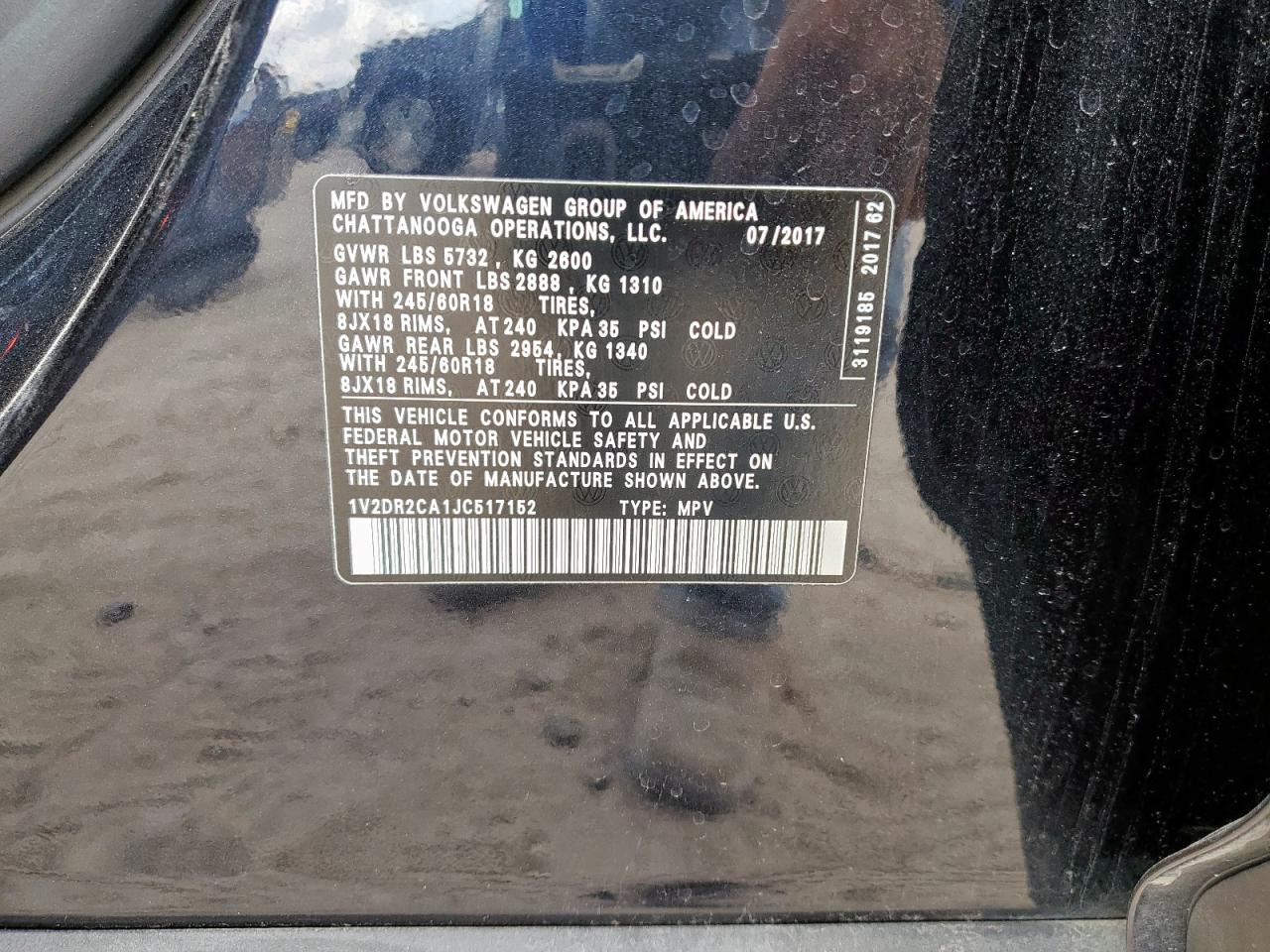 2018 Volkswagen Atlas Se VIN: 1V2DR2CA1JC517152 Lot: 93285395