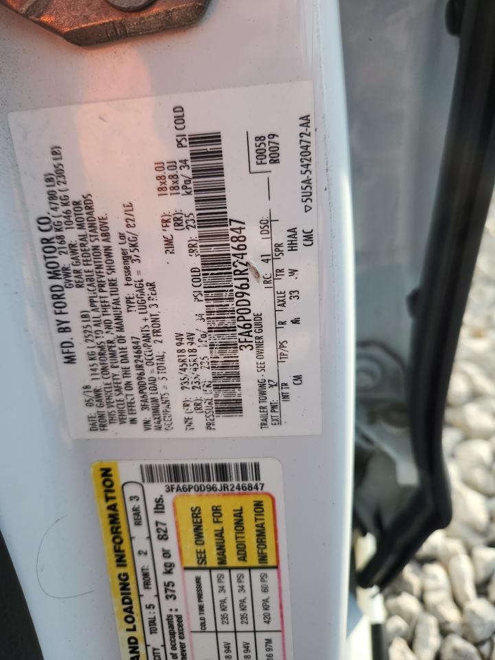 2018 Ford Fusion Titanium/Platinum VIN: 3FA6P0D96JR246847 Lot: 91092475