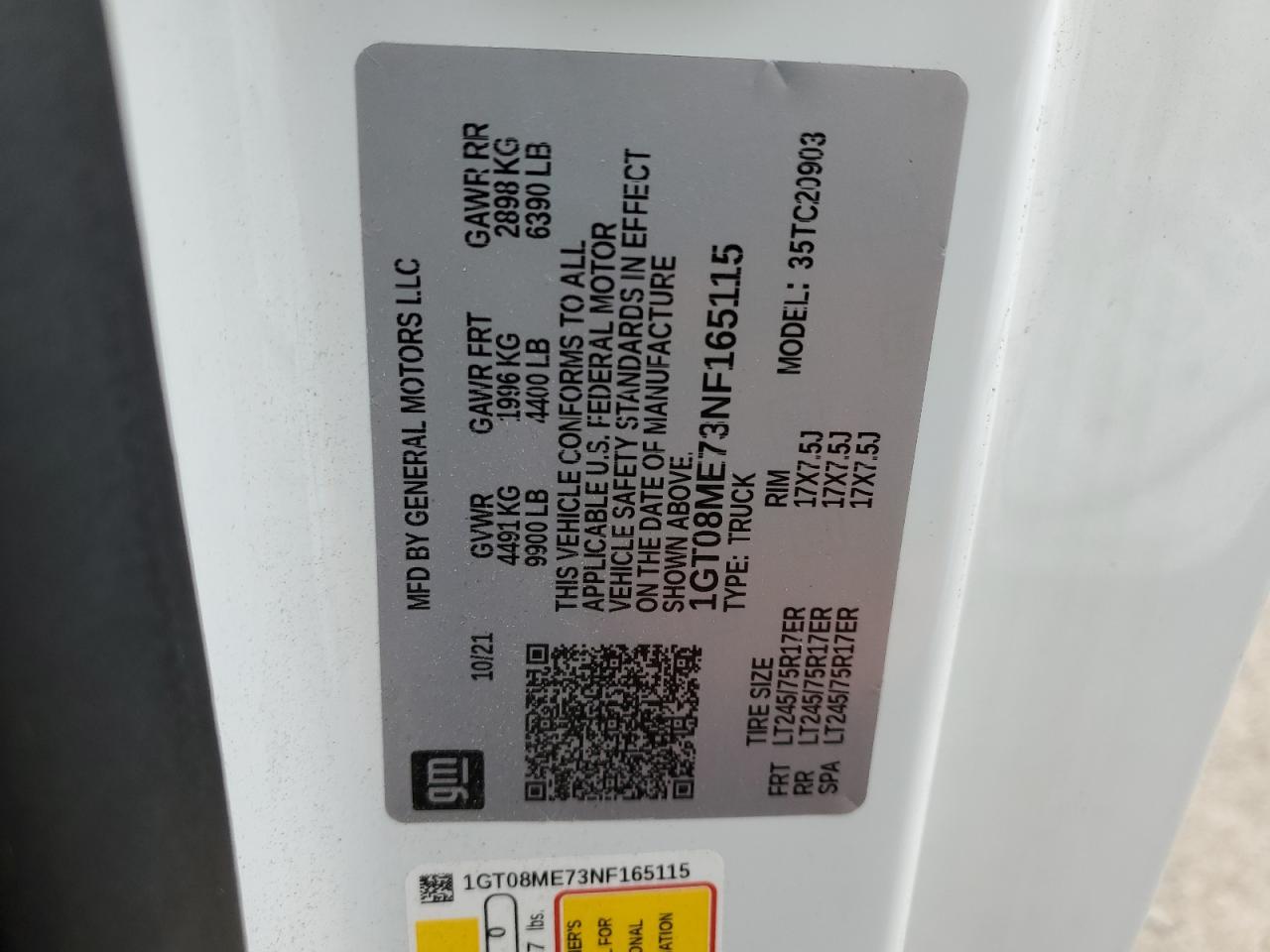 2022 GMC Sierra C2500 Sle VIN: 1GT08ME73NF165115 Lot: 92585135