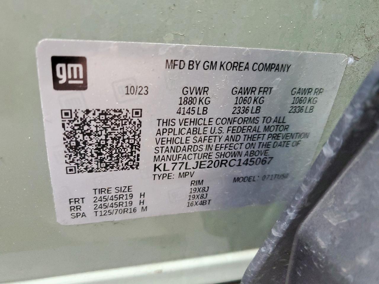 2024 Chevrolet Trax 2Rs VIN: KL77LJE20RC145067 Lot: 91346695