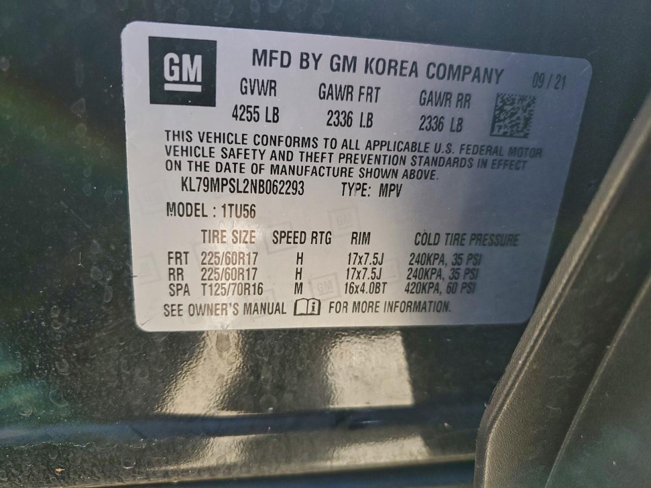 2022 Chevrolet Trailblazer Lt VIN: KL79MPSL2NB062293 Lot: 94796895