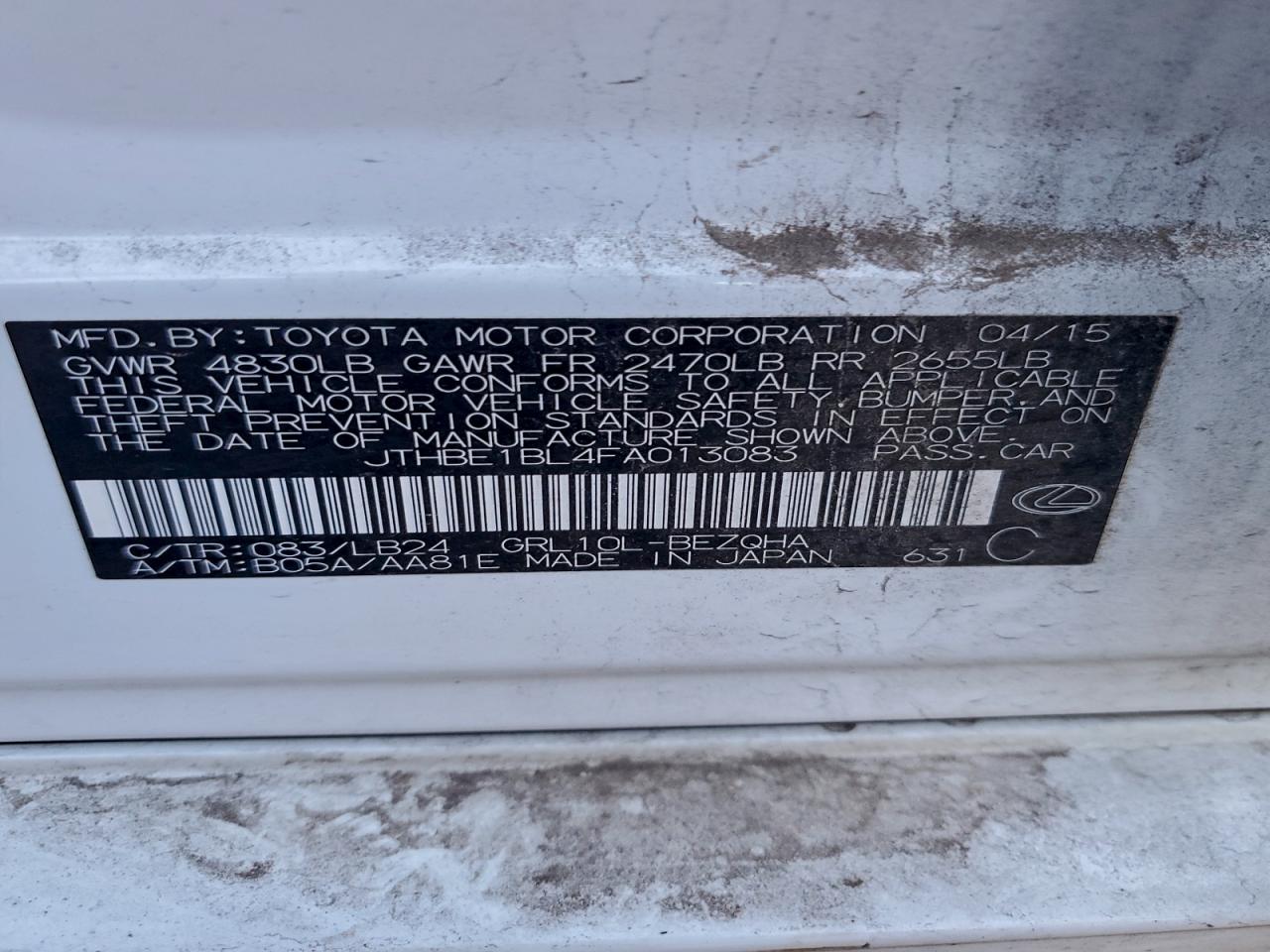 2015 Lexus Gs 350 VIN: JTHBE1BL4FA013083 Lot: 94640965