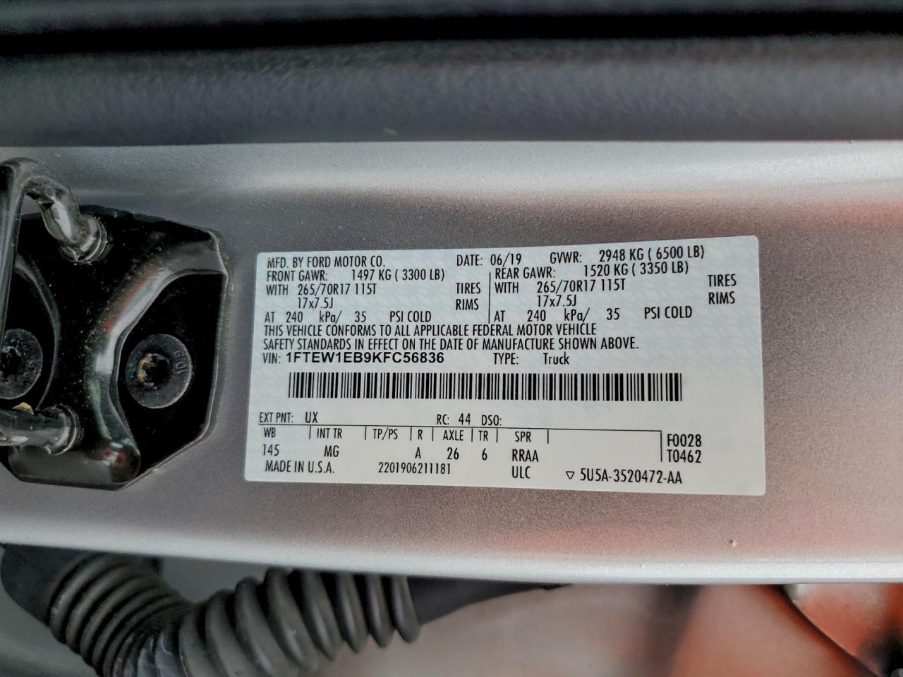 2019 Ford F150 Supercrew VIN: 1FTEW1EB9KFC56836 Lot: 93875875