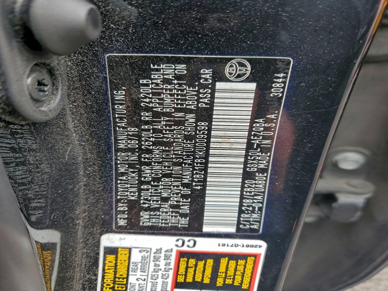 2019 Toyota Avalon Xle VIN: 4T1BZ1FB1KU009598 Lot: 93383965