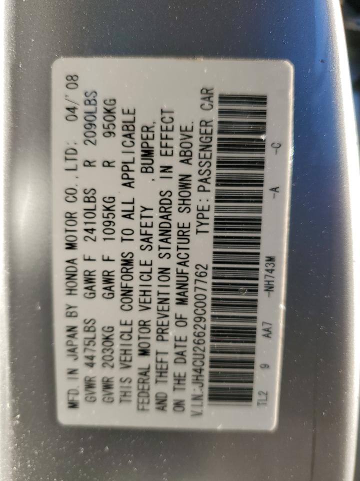 2009 Acura Tsx VIN: JH4CU26629C007762 Lot: 92028615