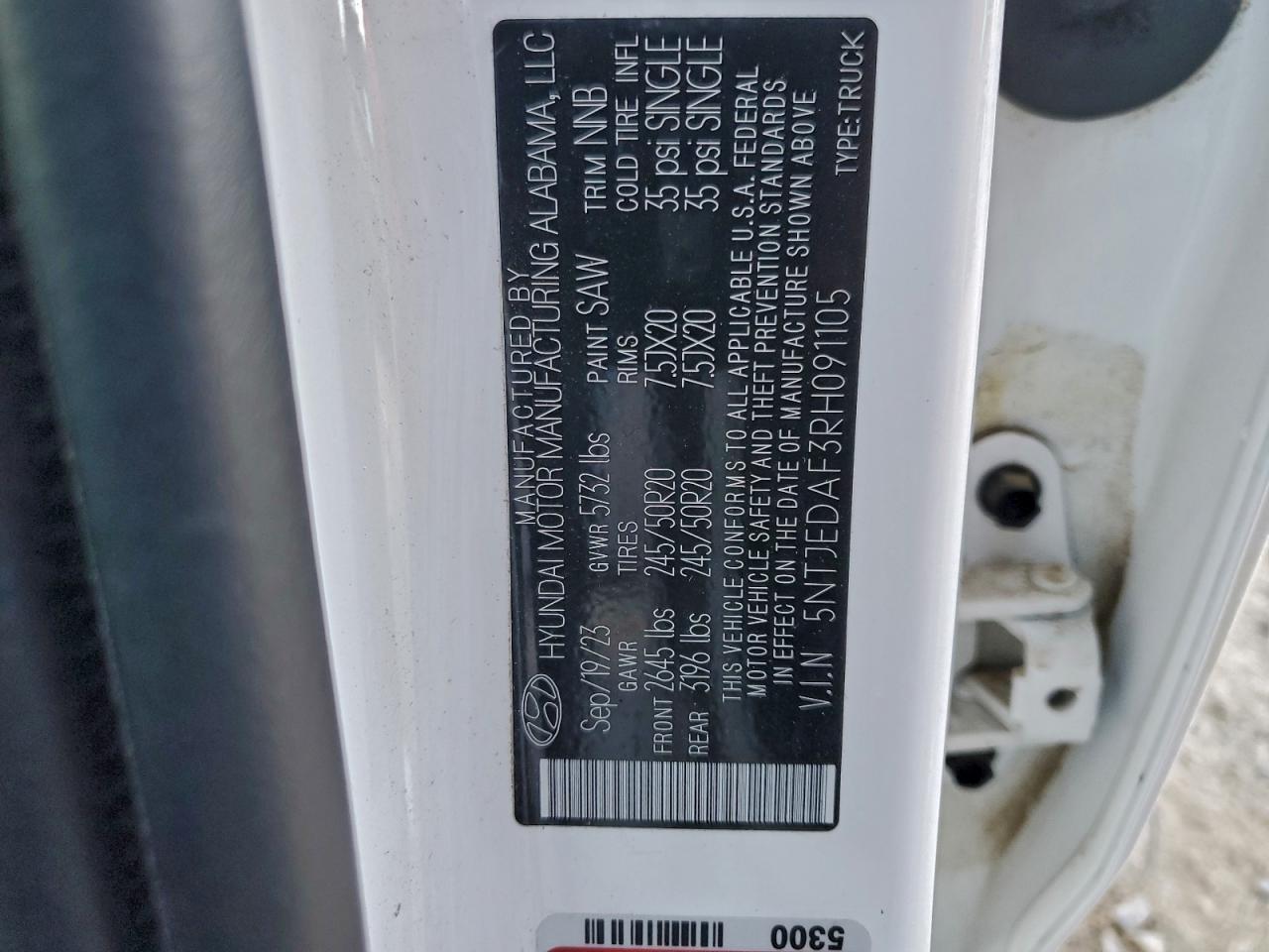 2024 Hyundai Santa Cruz Limited VIN: 5NTJEDAF3RH091105 Lot: 94170685