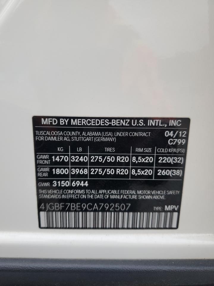 2012 Mercedes-Benz Gl 450 4Matic VIN: 4JGBF7BE9CA792507 Lot: 92045565