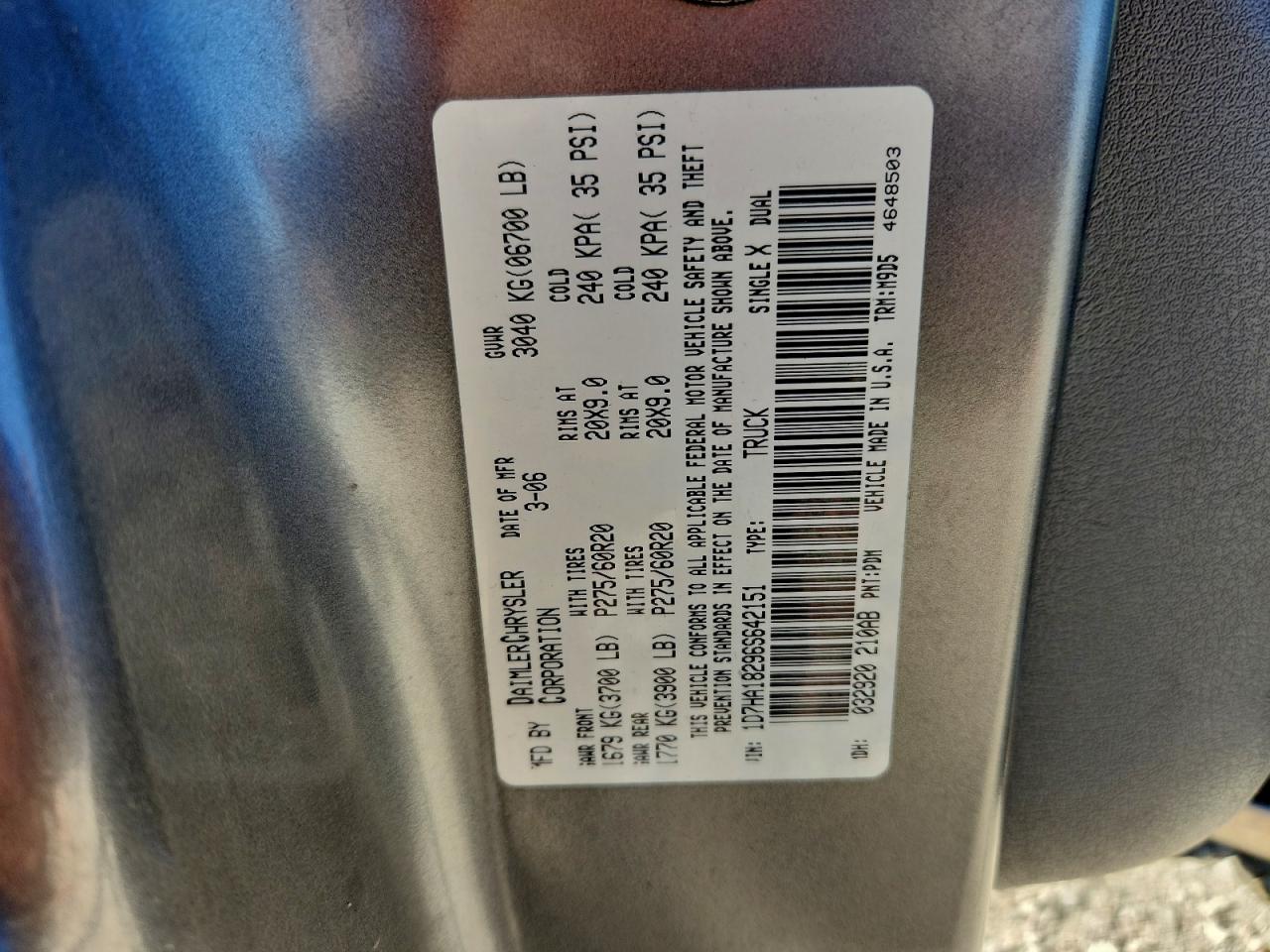 2006 Dodge Ram 1500 St VIN: 1D7HA18296S642151 Lot: 94168525