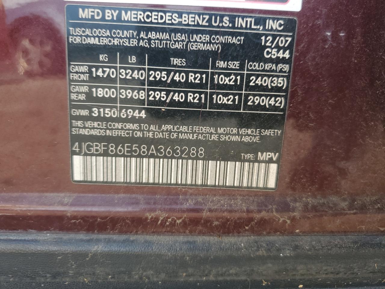 2008 Mercedes-Benz Gl 550 4Matic VIN: 4JGBF86E58A363288 Lot: 91977485