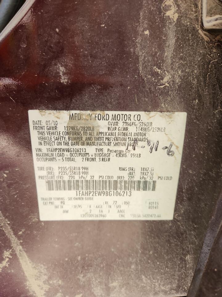 2011 Ford Taurus Sel VIN: 1FAHP2EW9BG106213 Lot: 92639195