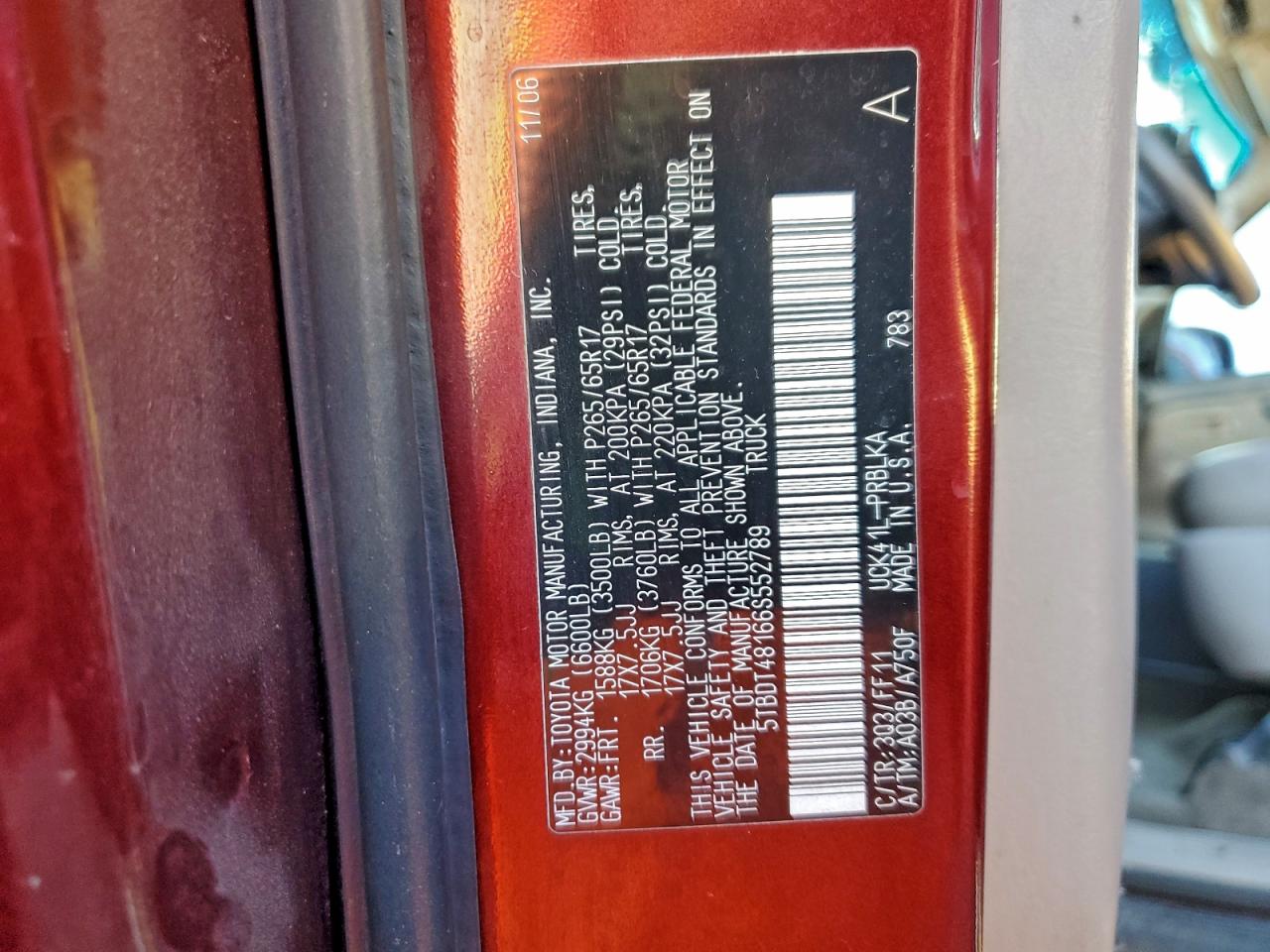 2006 Toyota Tundra Double Cab Limited VIN: 5TBDT48166S552789 Lot: 93514965